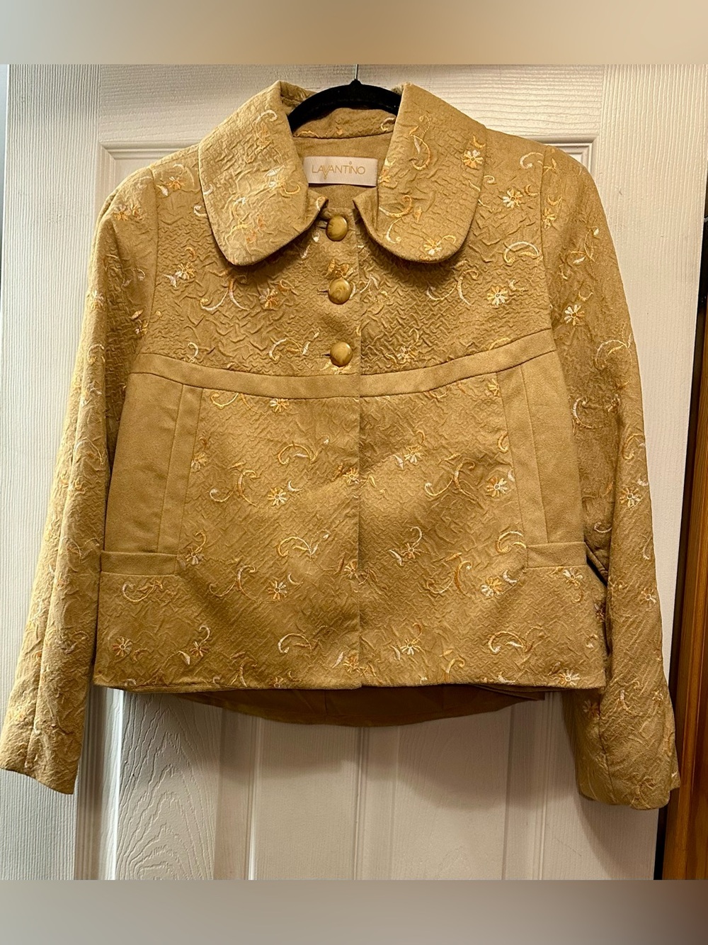 vintage gold damask/brocade cropped jacket from the designer brand Lavantino.